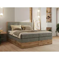 MKS MEBLE Boxspringbett WOOD CLASSIC KING - Doppelbett mit 7-Zonen Taschenfederkernmatratze und Topper, hoher Kopfteil für optimalen Komfort und Stauraum - ideal für stilvolle Schlafzimmer.