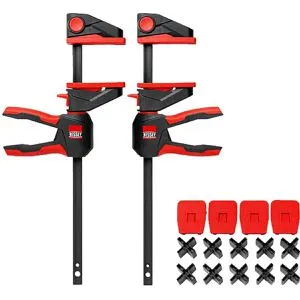 Bessey Einhandzwinge EZ360TD SET, 360° drehbar - Werkstatteinrichtung mit 360° Dreh-Mechanismus für flexible Handhabung und mühelose Einhandbedienung. Set inkl. 2 Zwingen, Schutzkappen und Abstandhaltern.