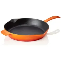 LAVA Gusseisenpfanne emailliert, Ø 28 cm - Orange - Emaillierte Gusseisenpfanne für gleichmäßige Wärmeverteilung. Ideal für Braten und Ofengerichte, mit robustem Stielgriff für einfache Handhabung.