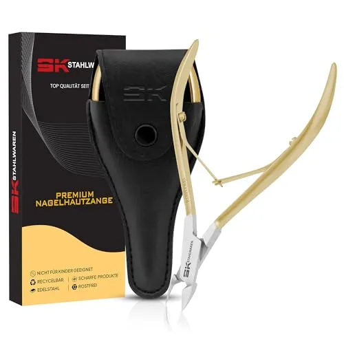 SK STAHLWAREN Nagelhautzange 10 cm Premium rostfreier Edelstahl Vielseitig einsetzbar mit stabilem Griff Extrem glatter scharfer & glatter Schnitt Nagelhautentferner für die Nagelpflege (Gold)