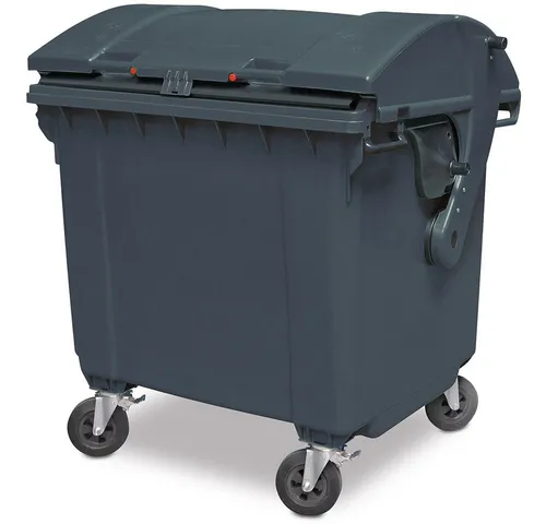 1100 Liter Großmüllbehälter MGB anthrazitgrau nach EN 840 - Küchenabfalleimer mit 4 kugelgelagerten Lenkrollen, leise laufenden Gummirädern und Kindersicherung für hohen Komfort und Sicherheit.