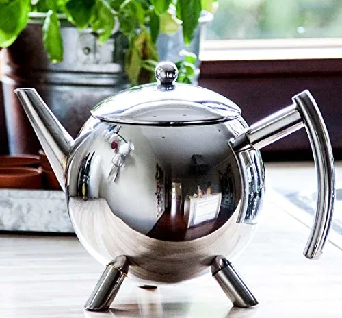 Edelstahl Teekanne mit Tropfstop, 1 Liter - Hochwertige Teekanne aus rostfreiem Edelstahl, mit patentiertem Tropfstop und wärmeisolierendem Griff. Ideal für genussvollen Tee und lange Wärmehaltung.