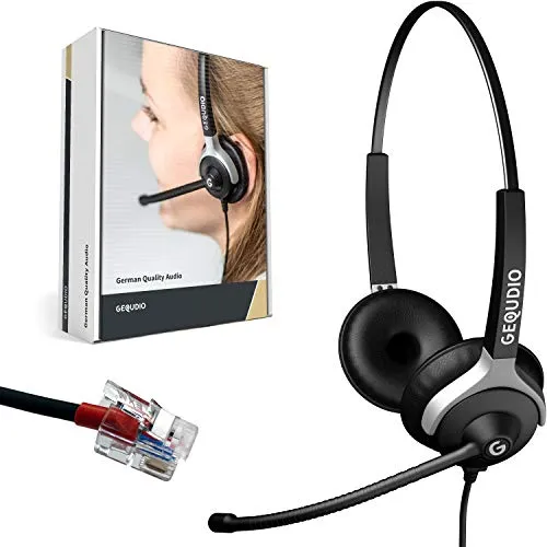 GEQUDIO Headset für Yealink, Snom, Avaya - Leichtes 80g 2-Ohr Headset mit RJ Kabel - Festnetztelefone: Genießen Sie höchsten Tragekomfort mit nur 80g Gewicht und hervorragender Sprachqualität – ideal für den ganzen Arbeitstag.