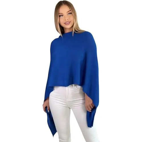 Mississhop 221 Poncho aus Mischgewebe für Damen Cape Überwurf One Size Royalblau