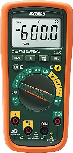 EXTECH EX355 Professionelles Multimeter mit TRMS und NCV-Detektor - Multimeter mit True RMS für präzise Wechselstrom- und Spannungsmessungen, inklusive berührungsloser Spannungsdetektor und Tiefpassfilter für optimale Genauigkeit.