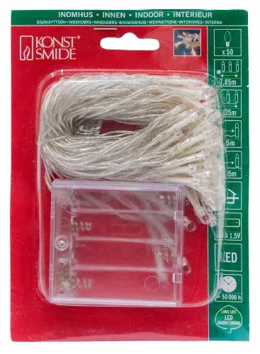 Konstsmide LED Lichterkette, mit an/aus Schalter, 6h Timer, 50 rote Dioden, batteriebetrieben, Innen, transparentes Kabel - 1470-553
