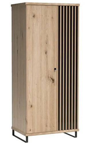 Drehtürenschrank CALI 01 N - Moderner Kleiderschrank mit 2 Drehtüren, Kleiderstange und 5 Regalfächern. Ideal für Schlafzimmer, bietet viel Stauraum und eine stilvolle Eiche artisan+schwarz Optik.