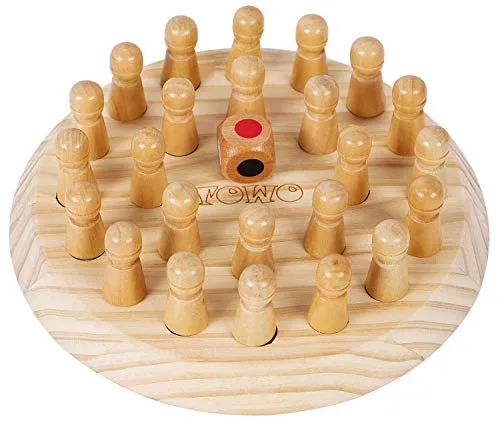 TOWO Gedächtnisspiel Memory - Brettspiel aus qualitativem Holz für die ganze Familie - 24 Figuren und 1 Würfel - Montessori-Spiel