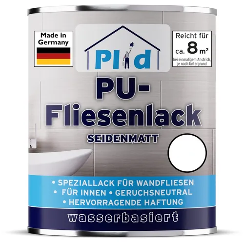 Plid® Fliesenfarbe Badezimmer & Küche - Feuchtigkeitsbeständig - Küchen- & Badezimmerfarben: Hochwertiger Fliesenlack in Weiß satin, schlagfest und schnelltrocknend - für eine schnelle und effektive Renovierung Ihrer Fliesen.