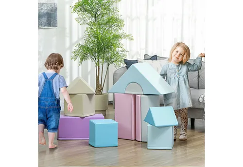 HOMCOM 11-TLG. Softbausteine - Buntes Schaumstoffset für Kleinkinder - Indoor Klettergerüst für Kinder, 11-teiliges Softbausteine-Set fördert spielerisch Kreativität und Koordination, ideal für sicheres Toben und Bauen.