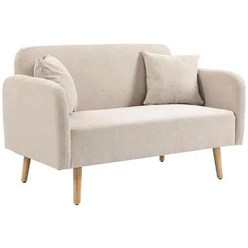 HOMCOM 2 Sitzer Sofa mit Wurfkissen - Sofas & Couches: Gemütliches Doppelsofa mit modernem Design und zwei Kissen für zusätzlichen Komfort, ideal für kleine Räume.