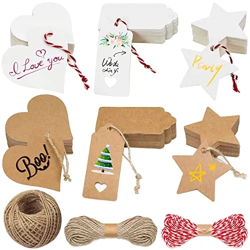 Geschenkanhänger Kraftpapier Etiketten Geschenke Anhänger 300 Stk Handwerkliche Geschenk Kleine Kärtchen Zum Beschriften mit Juteschnur für Valentinstag Hochzeit Preisschilder Namensanhänger