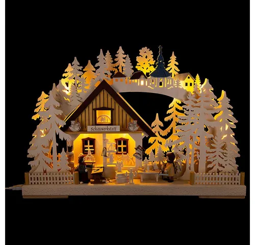 RATAGS 3D-Doppelschwibbogen Schauwerkstatt - Schwibbögen, handgefertigt aus Holz, 42,5x29cm, ideal für eine stimmungsvolle Weihnachtsdekoration
