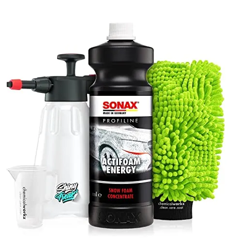 Sonax ActiFoam Aktivschaum (1L) hochkonzentrierter Snow Foam + chemicalworkz Waschhandschuh + Schaumsprüher