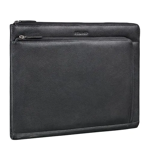 STILORD 'Stefano' Elegante Dokumentenmappe A4 Leder mit Laptopfach - Echtleder Laptop Sleeve 14-15 Zoll für Damen und Herren - Ideal als Businessmappe für die Arbeit, Farbe:obsidian schwarz
