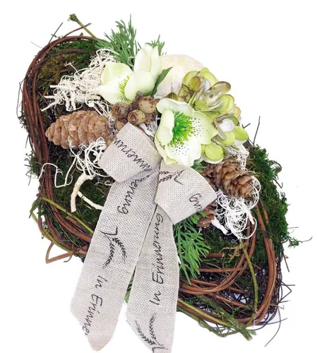CreaFlor Home Gestecke Grabschmuck mit Christrose, Höhe 13 cm - Handgefertigter Grabschmuck aus Trockenblumen, ideal für die Grabpflege. Jedes Stück ist ein Unikat und wetterfest, perfekt für den Außenbereich. Breite ca. 19 cm, Länge ca. 34 cm, ideal für Allerheiligen und Totensonntag.