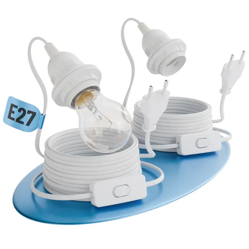 greate 2x Lampenfassung E27 mit Kabel und Schalter 5 Meter - Lampe Fassung