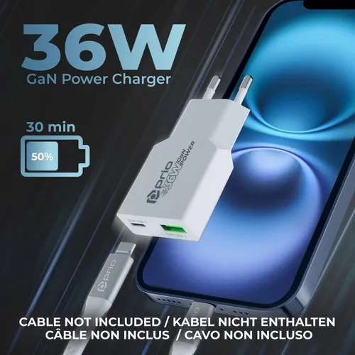 prio Wandladegerät GaN Power 35W PD PPS (USB C) + QC 3.0 (USB A) weiss (35 W, 2 Ports) (PWC-1310)