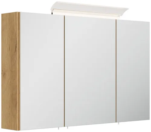 Spiegelschrank 120cm mit LED-Lampe und Glasböden - Moderner Spiegelschrank in Weiß Hochglanz, ausgestattet mit 6 Glasregalböden und einer eleganten LED-Acrylglaslampe für optimales Licht im Bad.