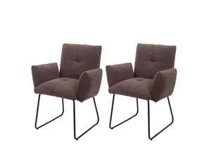2er-Set Esszimmerstuhl MCW-K34 - Polsterstuhl mit Armlehne - Stühle aus Öko-Tex Bouclé Stoff, ideal für stilvolle Esszimmer und ausgezeichnet für soziale Verantwortung. Lieferung im praktischen 2er-Set.