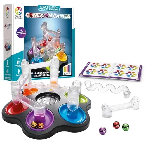 SmartGames - Murmelverbindung | Kinderpuzzle und Erwachsenen-Puzzle mit 80 Herausforderungen und 6 Murmeln | Spiele für Kinder ab 8 Jahren | Lernspiele in Solitär