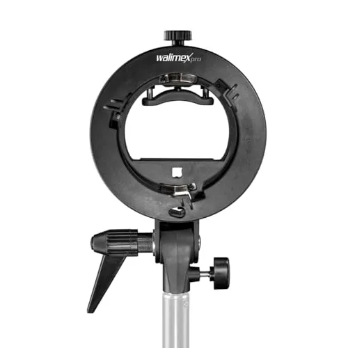 Walimex Pro Universal Systemblitzhalter S-Type (für System- und Kompaktblitze, Speedlite-Blitzvorsatz, ideal für Softboxen, Reflektoren, Beauty Dish, Reflexschirme, stufenlos verstellbar) schwarz