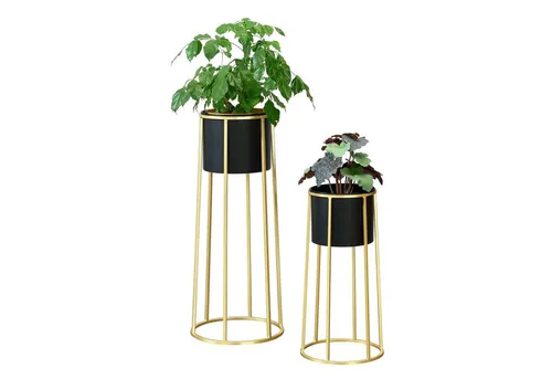 [en.casa] Pflanzständer 2er Set - Stilvolle Blumenständer aus Metall - Übertöpfe in goldfarben-schwarz, zeitloses Design, ideal für Ihr Wohnzimmer. Set mit zwei unterschiedlich großen Blumentopfhaltern für kreative Dekoration.