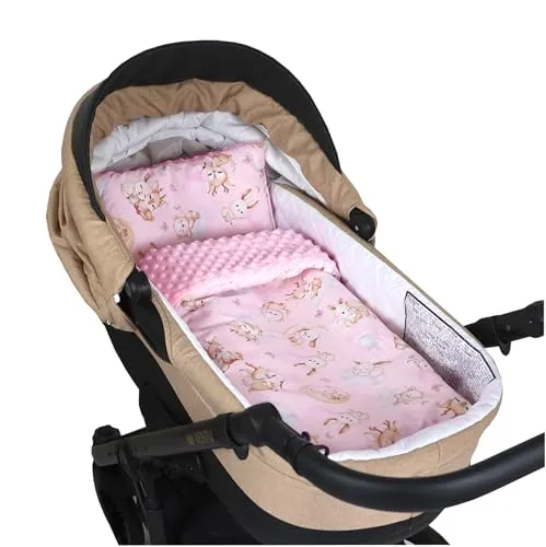Babylux Babydecke Minky PLÜSCH Kuscheldecke 75x60cm + Kissen 35x30cm | 2-TLG Set für Kinderwagen, Wiege, Babyschale, Neugeborene (MP162 Rosa + Schnuckis)