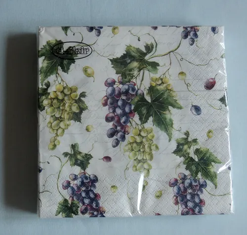 Servietten Essen & Trinken Saftige Weintrauben an Blätter als Tischdeko. Papierservietten mit Motiv. Auch für Decoupage und Serviettentechnik 33x33cm 20