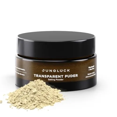 JUNGLÜCK Transparent Puder Gesicht - Vegan - Veganer Gesichtspuder für ein mattiertes Finish ohne staubigen Look. Ideal für alle Hauttypen, auch sensible Haut, und enthält 97% natürliche Inhaltsstoffe.