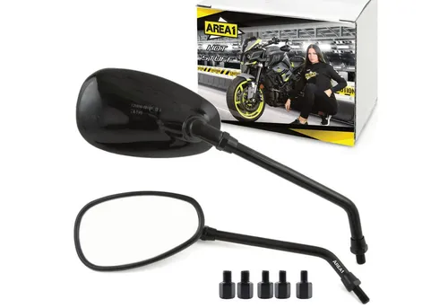 Area1 Motorradspiegel Set E-geprüft mit 5 Adaptern - Hochwertiges Motorradspiegel Set im Naked-Bike-Design von Area1. E-geprüft für legale Nutzung, mit verstellbarem Kugelgelenk für optimale Sicht. Ideal als Ersatz oder zur optischen Aufwertung.