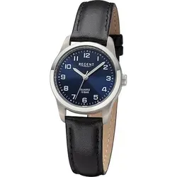 Regent Damen Armbanduhr F-1322 - Schwarz/Blau - Damenuhr mit elegantem Titan-Gehäuse, Saphirglas und einem stilvollen blauen Zifferblatt. Ideal für Casual-Looks und bis 10 bar wasserdicht.