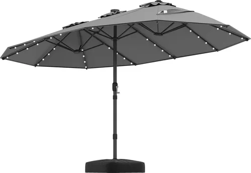 COSTWAY Doppelsonnenschirm 450x260cm mit Solar-LED - Großer Sonnenschirm für Gartenmöbel mit 450x260 cm Schattenfläche. Robuste Metallkonstruktion, 48 Solar-LED für nächtliche Nutzung und einfacher Kurbelmechanismus für müheloses Öffnen und Schließen.