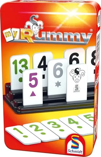 Schmidt Spiele 54281 My Rummy - Beliebtes Familienspiel in praktischer Metalldose, ideal für Reisen und spannende Spielstunden für 2 bis 4 Spieler ab 8 Jahren