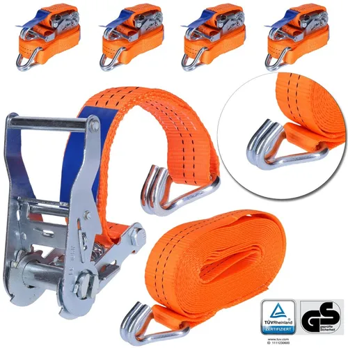 4x Spanngurt, Zurrgurt Ratschenzurrgurt| 2- teilig, 2 Tonnen (2000 Kg) - 6 Meter