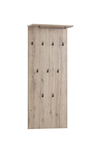 Schildmeyer Wandgarderobe Cosmo, 50 x 110,6 cm - Wildeiche mit Kleiderstange und 9 Haken - Büromöbelprogramme mit Hutablage, platzsparend und ideal für effiziente Organisation im Flur oder Büro. Made in Germany.