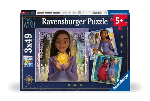 Ravensburger Kinderpuzzle 05702 - Asha's Wunsch - 3x49 Teile Disney Wish Puzzle für Kinder ab 5 Jahren