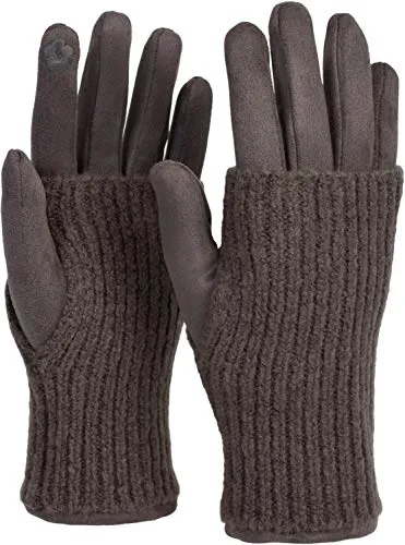 styleBREAKER Damen 3 in 1 Touchscreen Handschuhe mit abnehmbarer Strick Stulpe | Winterhandschuhe | 3 Tragevarianten | Weich warm elastisch in vielen Farben, Farbe:Grau