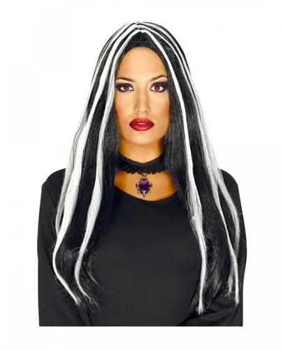 Horror-Shop Kostüm-Perücke Gesträhnte Hexen-Langhaaperücke als Kostümzubehör