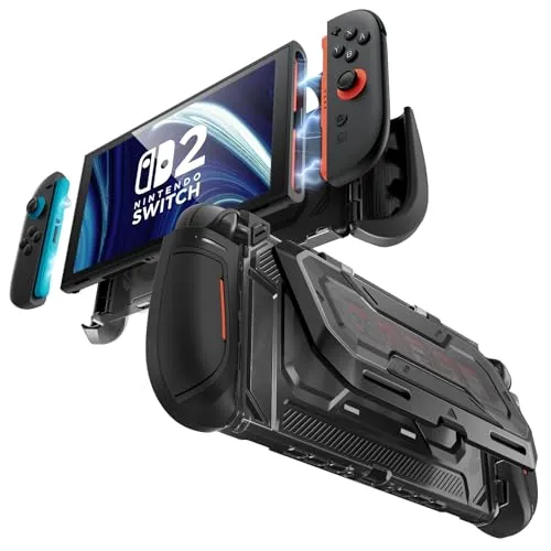 mumba Dockbar für Nintendo Switch 2 Hülle mit Klappständer, [Titan] Ergonomisch Switch 2 TPU Griff Schutzhülle Case mit 5 Spielkartenhalter & 2 TF-Kartenfach Schnellspann-Joy-Con-Design​​ (Schwarz)