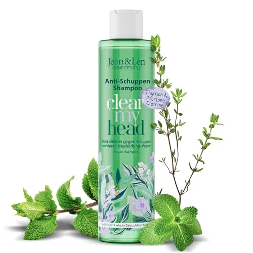 Produktbild Jean & Len Anti-Schuppen Shampoo Thymian & Minze, vegane Pflegeformel, mit Piroctone Olamine, gegen Schuppen, für die tägliche Haarwäsche geeignet, ohne Parabene & Silikone, vegan, 300 ml