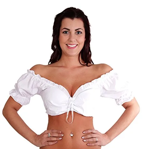 Dirndlbluse Trachten Weiss Carmen Tunnelzug Oktoberfest - Größe 42