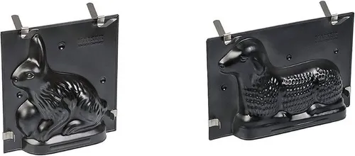 Kaiser Backformen 2-tlg Osterbackformen Set Lamm & Hasen - Kuchenformen aus Metall in Schwarz, perfekt für kreative Osterbäcker und unvergessliche Festtagsleckereien.