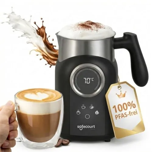 Safecourt Elektrischer Milchaufschäumer – 400 ml Edelstahlbehälter, 4 Modi & Temperaturdisplay