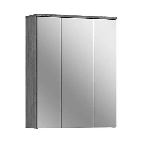 xonox.home Badezimmer Spiegelschrank Blake X02B2725 - Spiegelschrank in rauchsilber mit 3 Spiegeltüren und 6 Einlegeböden. Ideal für die Organisation im Bad, pflegeleicht und nassraumgeeignet, sorgt für Ordnung und Stil.