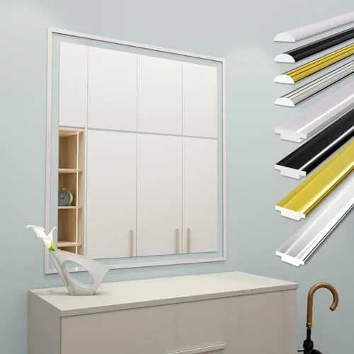 HEXIM selbstklebende Zierleisten flexibel universelle Profile Wandleiste Gold Chrom Weiß Schwarz 300cm Spiegelrand Möbel Deckenleiste (1 Leiste T1-W weiß)