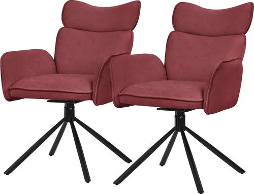 ML-Design Esszimmerstühle drehbar 2er Set Rot Stoffbezug Wohnzimmerstuhl mit Rücken- & Armlehne 360° Drehstuhl mit Metallbeinen Sessel ergonomisch