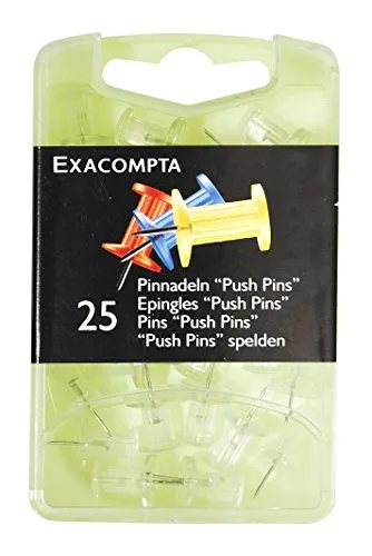 Exacompta 14712E 25er Pack Pinwandnadel 7mm Spitzenlänge kristall Push Pins Stoßnadel in praktischer Aufbewahrungsbox