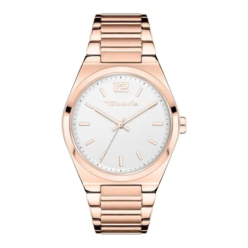 Tamaris Damen Analog Quarz Uhr TT-0146-MQ - Elegante Armbanduhr für Damen mit kratzfestem Mineralglas und IP Roségold-Gehäuse, ideal für jeden Anlass und einfaches Bandwechseln dank Wechselfederstege.