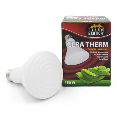 Terra Exotica Keramik Heizstrahler - Cera Therm 150 Watt mit E27 Gewinde - Terrarium Wärmelampe für Reptilien, Chamäleons, Bartagamen, Schildkröten, Spinnen - Heizlampe für Küken, Wachteln